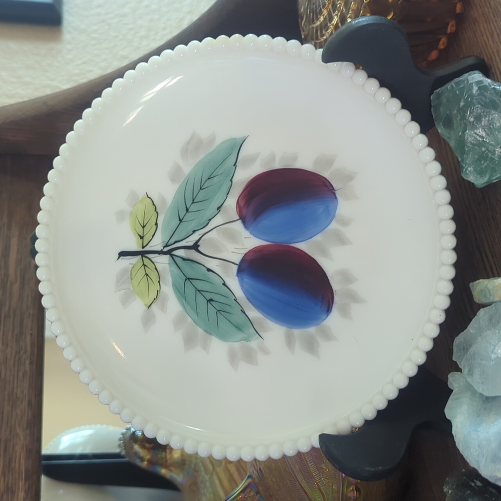 Vtg Westmoreland Hand Painted Plums 7" Plate